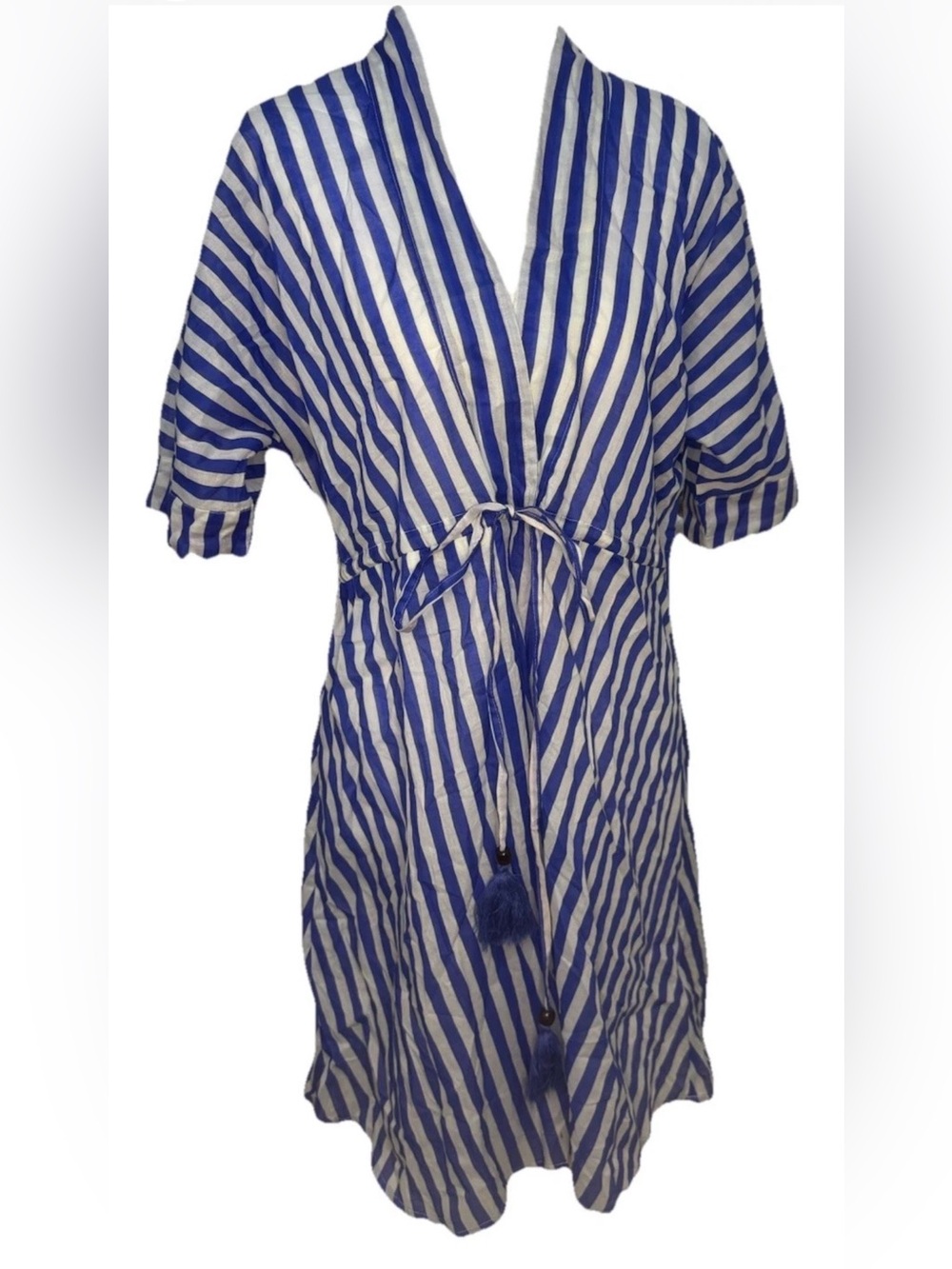 NWT C&C California Blue White Striped Tassel Tunic Dress M